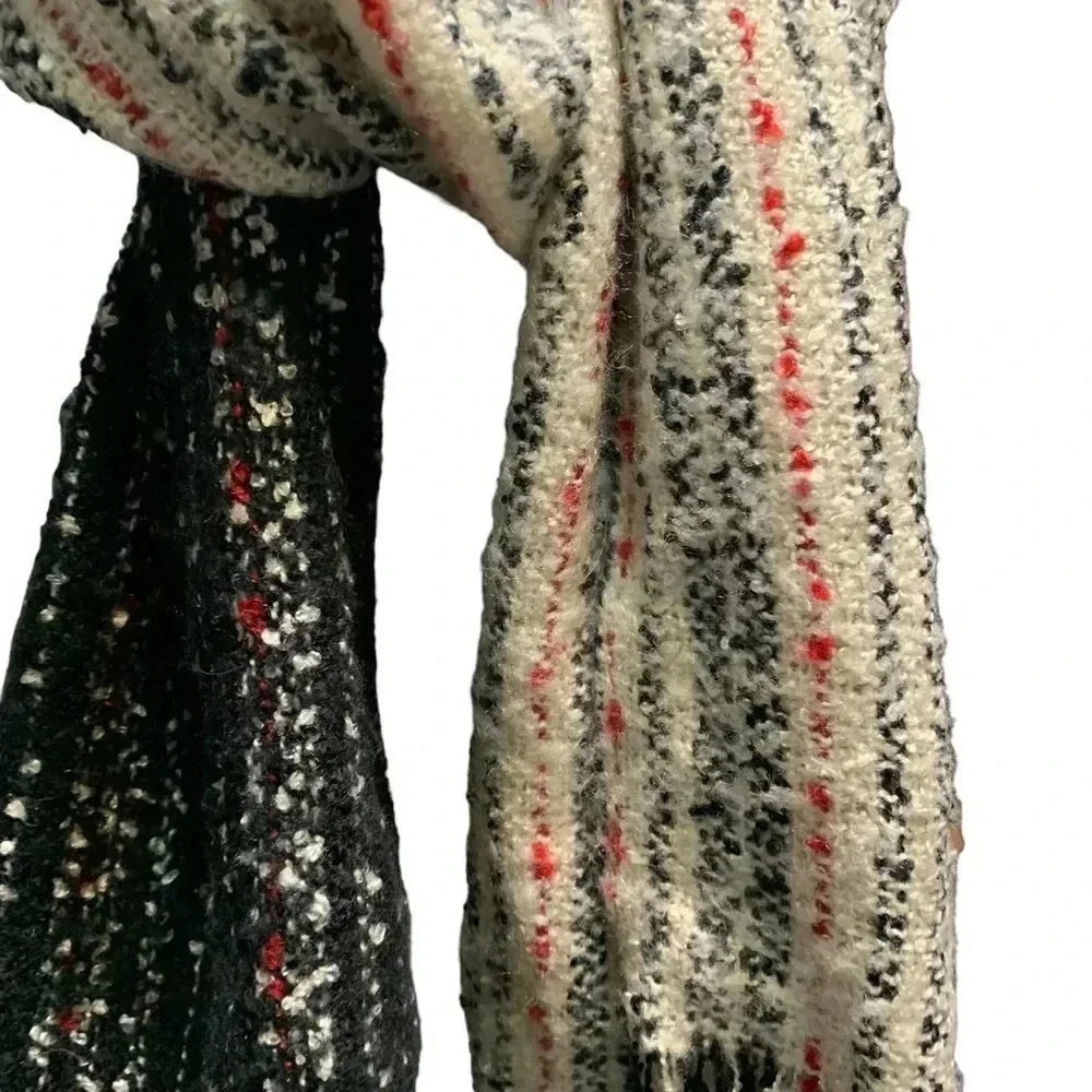 Madden Girl Woven Scarf Wrap About 22 x 71 Black White Red Fringed